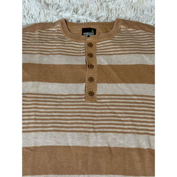 Weekendz off henley crew neck stripe Pullover sweatshirt L - Picture 3 of 6